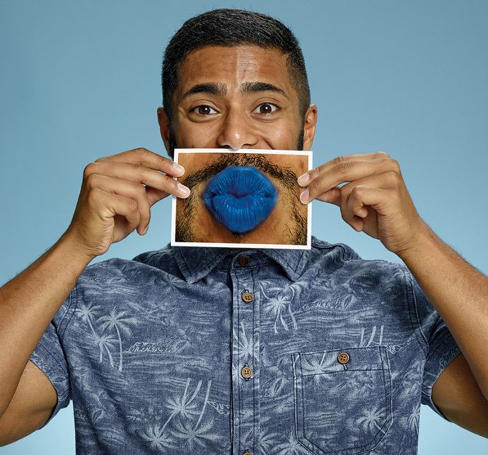 image of man with blue lips