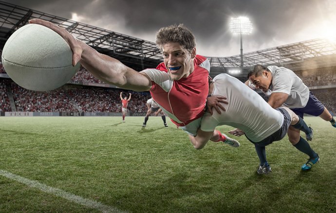 image of rugby player wearing mouthgard